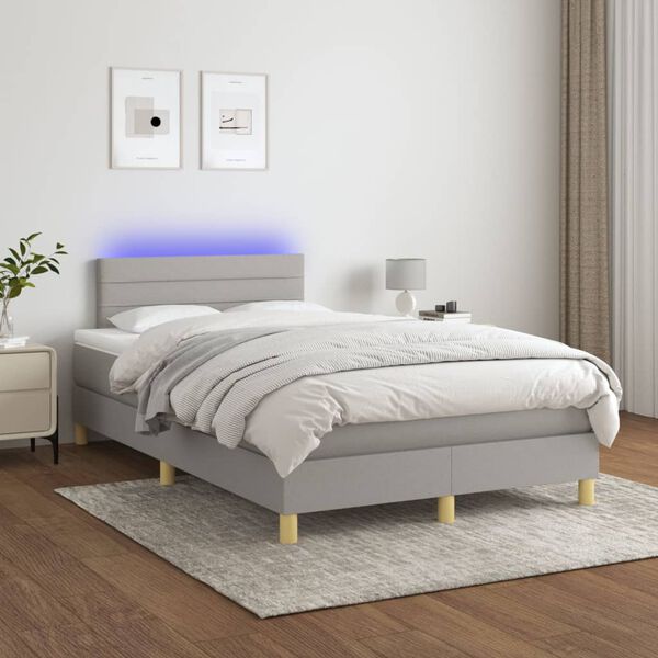 vidaXL Boxspring met matras en LED stof lichtgrijs 120x200 cm