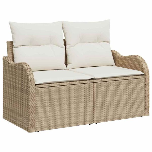 vidaXL Tuinbankenset met kussen met kussen 9 pcs Beige Polyrattan