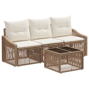vidaXL Tuinbankenset 4 pcs Beige poly rattan