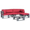 vidaXL 4-delige Loungeset pallet met rode kussens hout