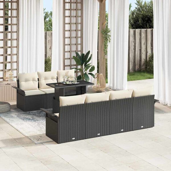 vidaXL Tuin Sofa Set met kussen met opslag 8 pcs Zwart Poly Rattan