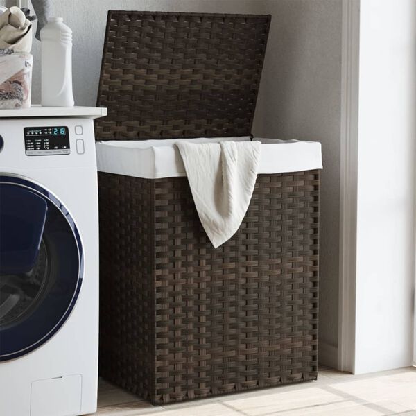vidaXL Wasmand met deksel 46x33x60 cm poly rattan donkerbruin