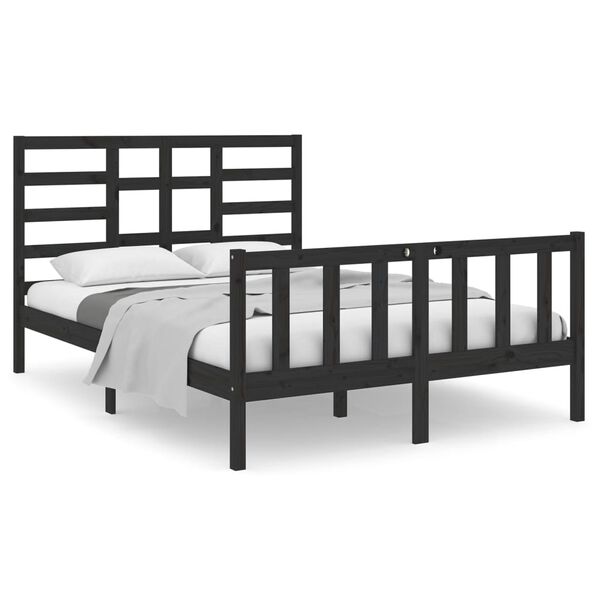 vidaXL Bedframe massief hout zwart 135x190 cm