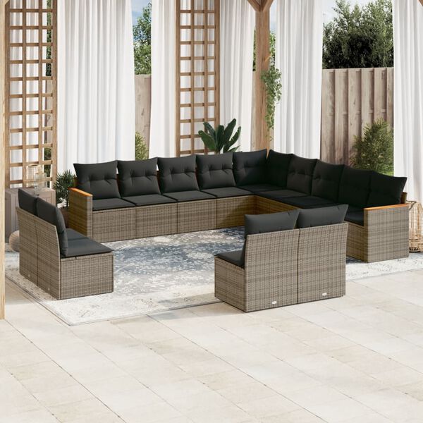 vidaXL 13-delige Loungeset met kussens poly rattan grijs