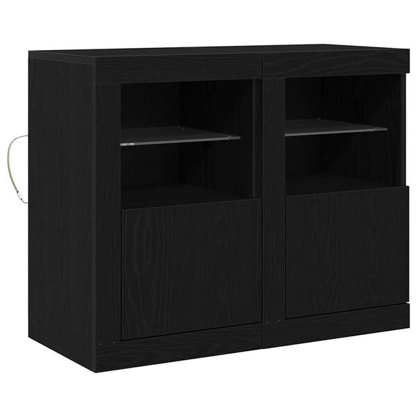 vidaXL LED Sideboard 2 pcs Zwart Eiken 41 x 37 x 67 cm Bewerkt hout