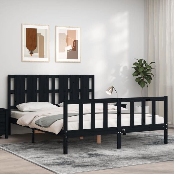 vidaXL Bedframe met hoofdbord massief hout zwart