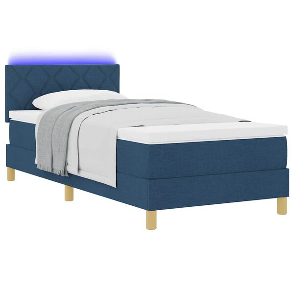 vidaXL LED Box Spring Bed met matras met LED Blauw 90 x 200 cm Stof