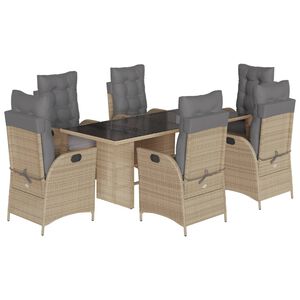 vidaXL 7-delige Tuinset met kussens poly rattan gemengd beige