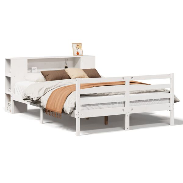 vidaXL Bed met boekenkast zonder matras grenenhout wit 140x200 cm