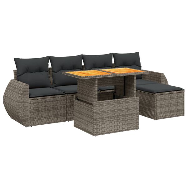 vidaXL 6-delige Loungeset met kussens poly rattan grijs