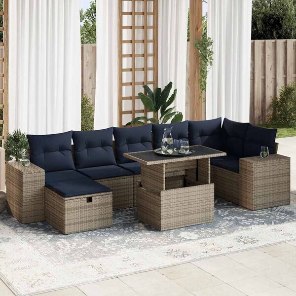 vidaXL 8-delige Loungeset met kussens poly rattan acacia bruin