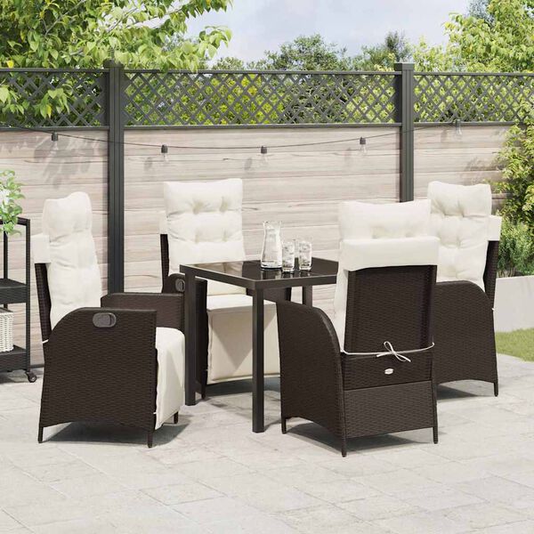vidaXL Tuin eettafelset met kussen 5 pcs Bruin poly rattan
