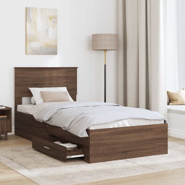 vidaXL Bedframe Bruin Eiken en Zilver 100 x 200 cm Bewerkt hout