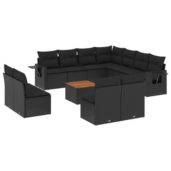 vidaXL 12-delige Loungeset met kussens poly rattan zwart