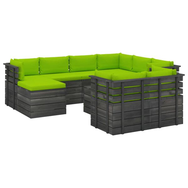 vidaXL 10-delige Loungeset met kussens pallet massief grenenhout