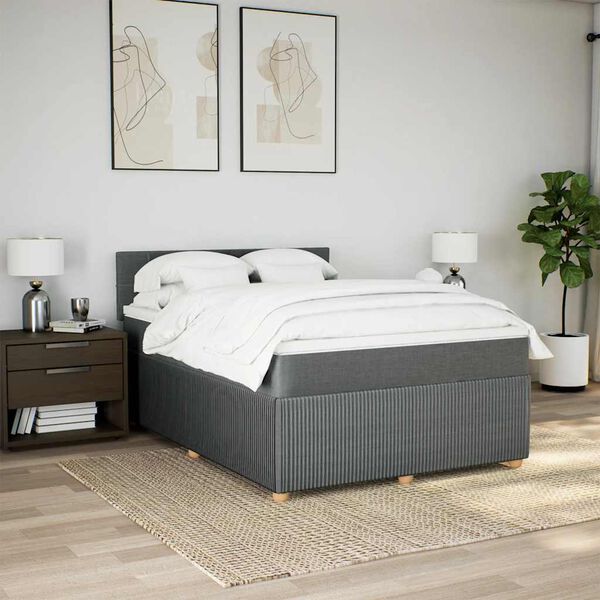 vidaXL Boxspring met matras stof donkergrijs 140x190 cm