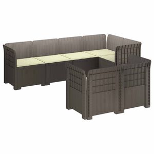 vidaXL 7-Persoons Tuinbank met Kussens Rieten Look PP Lichtgrijs