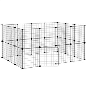 vidaXL Huisdierenkooi met deur 28 panelen 35x35 cm staal zwart