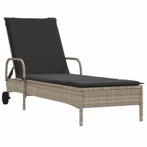 vidaXL Ligbed met wielen en kussens poly rattan lichtgrijs