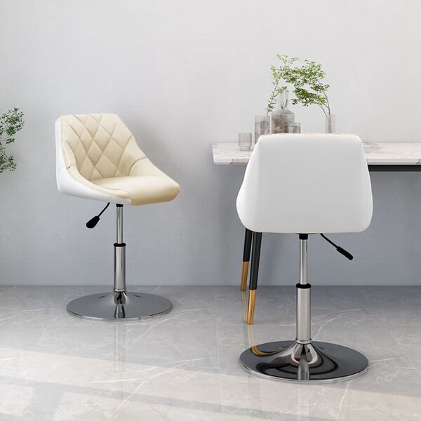 vidaXL Eetkamerstoelen draaibaar 2 st kunstleer cr&egrave;mekleurig en wit