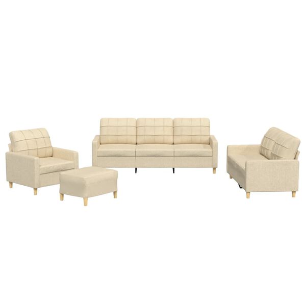 vidaXL 4-delige Loungeset met kussens stof cr&egrave;mekleurig