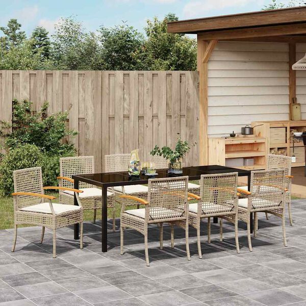 vidaXL Tuin Eetset 9 pcs Beige poly rattan