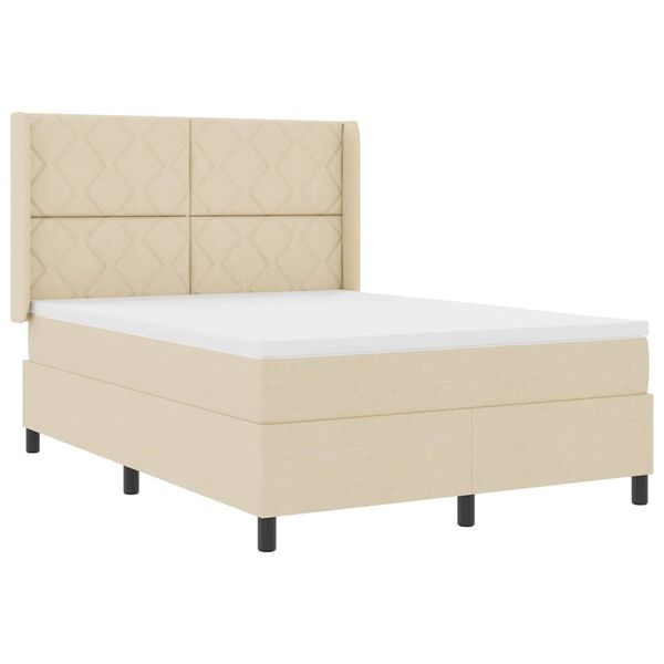vidaXL Boxspring bed met matras met hoofdeinde Cr&egrave;me 160 x 200 cm Stof