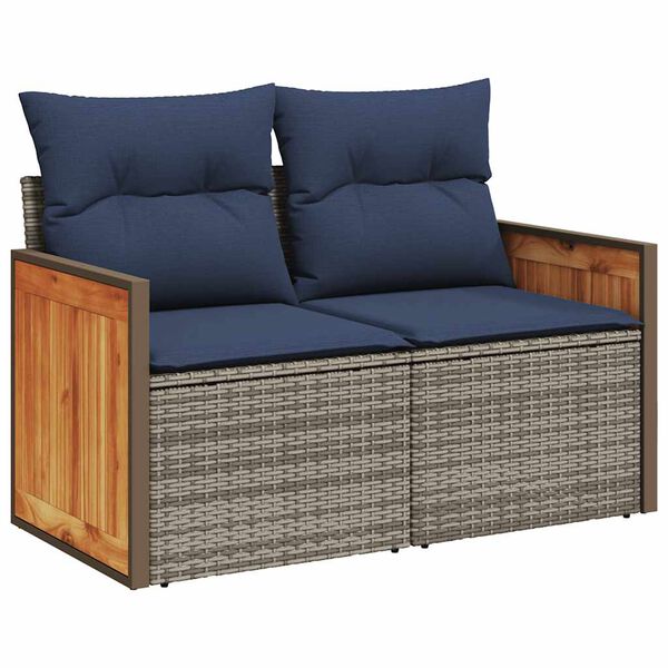 vidaXL 11-delige Loungeset met kussens poly rattan acacia grijs