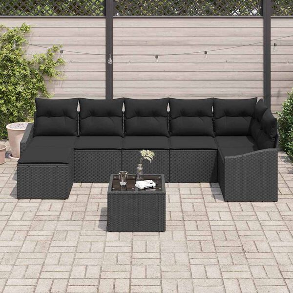 vidaXL Tuin Sofa Set met kussen met opslag 8 pcs Zwart poly rattan