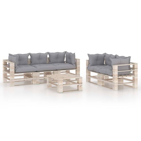 vidaXL 6-delige Loungeset met kussens pallet grenenhout