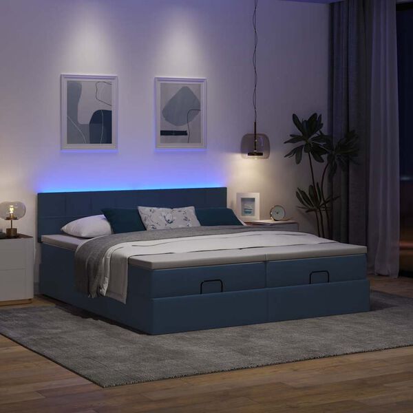 vidaXL Ottoman bed met matrassen en LED's 160x200cm stof blauw