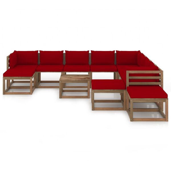vidaXL 12-delige Loungeset met wijnrode kussens