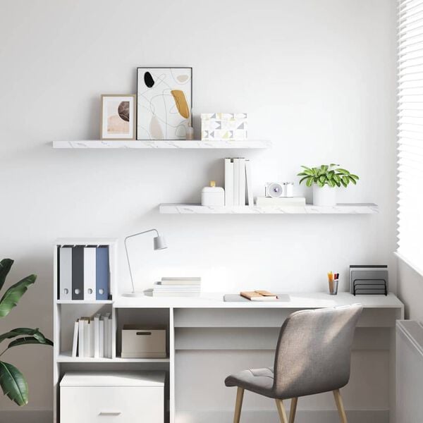 vidaXL Wandplank 2 pcs Wit Marmer 120 x 23,5 x 4 cm Bewerkt hout