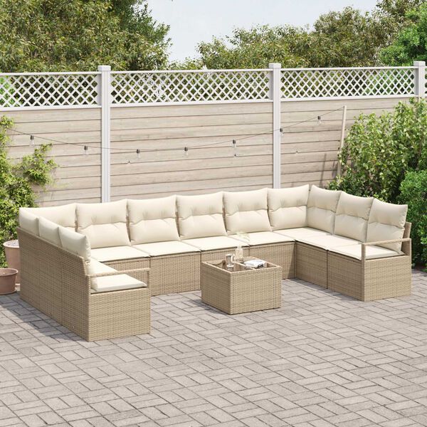 vidaXL Tuin Sofa Set met kussen met opslag 11 pcs Beige en Cr&egrave;me