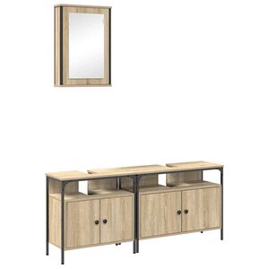 vidaXL Badkamermeubelset met plank met opslag 3 pcs Bruin Bewerkt hout