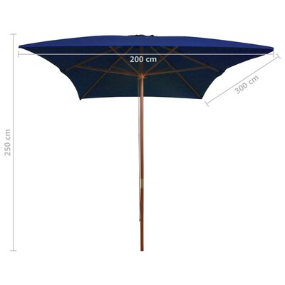 vidaXL Parasol met houten paal 200x300 cm blauw