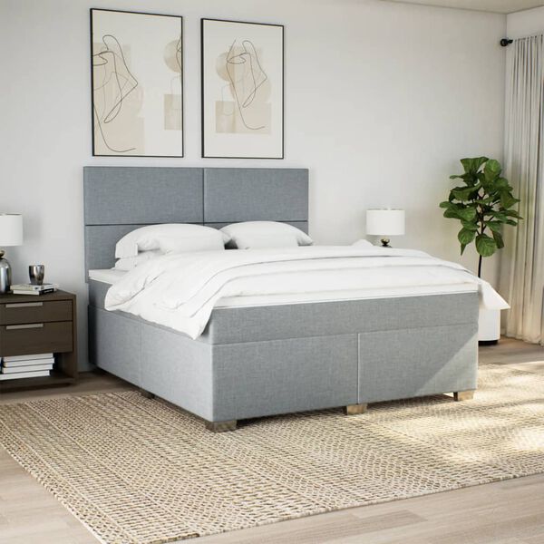 vidaXL Boxspring met matras stof lichtgrijs 180x200 cm