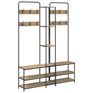vidaXL Kapstok met schoenenbank Artisanaal eiken 143 x 30 x 199,5 cm