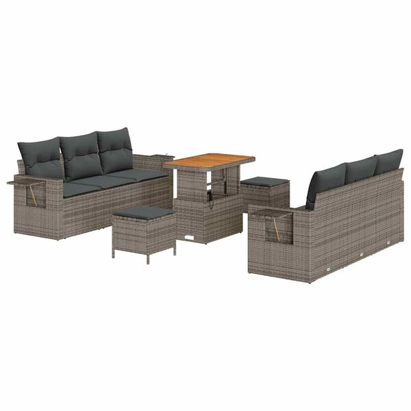vidaXL Tuin Sofa Set 9 pcs Grijs Poly rattan en gepoedercoat staal