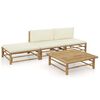 vidaXL 4-delige Loungeset met cr&egrave;mewitte kussens bamboe