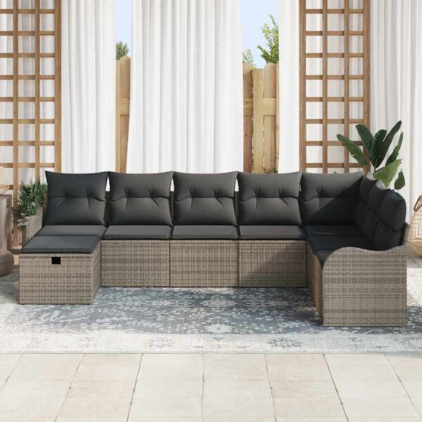 vidaXL Tuin Sofa Set met kussen met opslag 8 pcs Grijs poly rattan