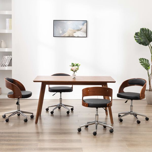 vidaXL Eetkamerstoelen 4 st draaibaar gebogen hout en kunstleer zwart