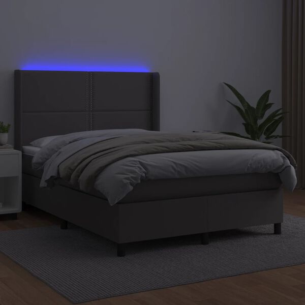 vidaXL Boxspring met matras en LED kunstleer grijs 140x200 cm