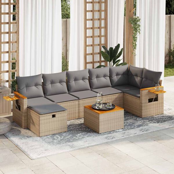 vidaXL 7-delige Loungeset met kussens poly rattan beige