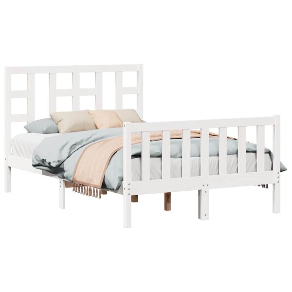 vidaXL Bedframe met hoofdbord massief hout wit