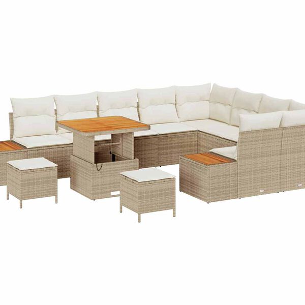 vidaXL Tuinbankenset met kussen met opslag 12 pcs Beige Poly riet