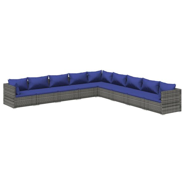vidaXL 9-delige Loungeset met kussens poly rattan grijs