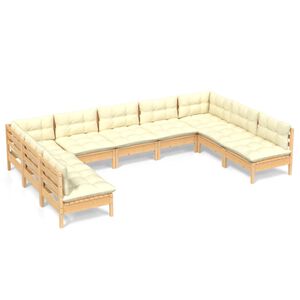 vidaXL 9-delige Loungeset met cr&egrave;mekleurige kussens massief grenenhout