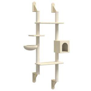 vidaXL Kattenmeubel wandgemonteerd met krabpaal 180 cm cr&egrave;mekleurig