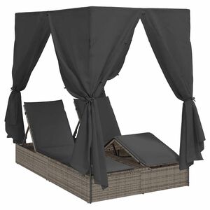 vidaXL Dubbele ligbed Grijs poly rattan